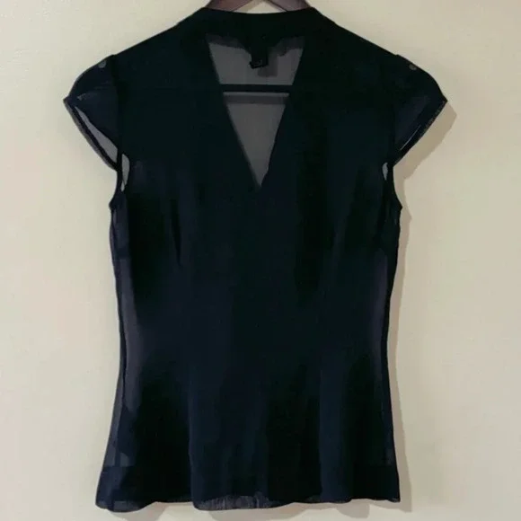 •SOLD•|H&M| Sheer Black Cap Sleeve Ruffle Neck-Bow Top Size S - Picture 4 of 5